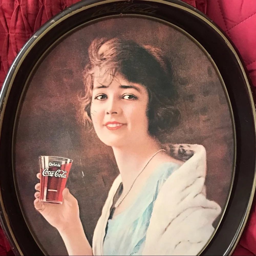 Vintage Coke Cola Oval Tin Metal Serving Tray 1923 Flapper Girl Advertisement